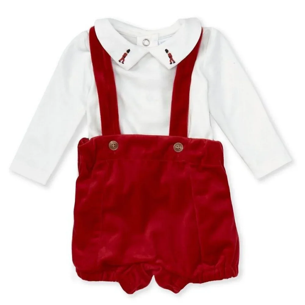 NWT Edgehill Collection Baby Boy Long Sleeve toy soldier Velvet Shortall Set